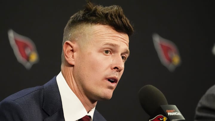 Arizona Cardinals new head coach Mike LaFleur at a news conference on Feb. 3, 2026, at Arizona Cardinals training center in Tempe. Arizona Cardinals new head coach Mike LaFleur at a news conference on Feb. 3, 2026, at Arizona Cardinals training center in Tempe.
