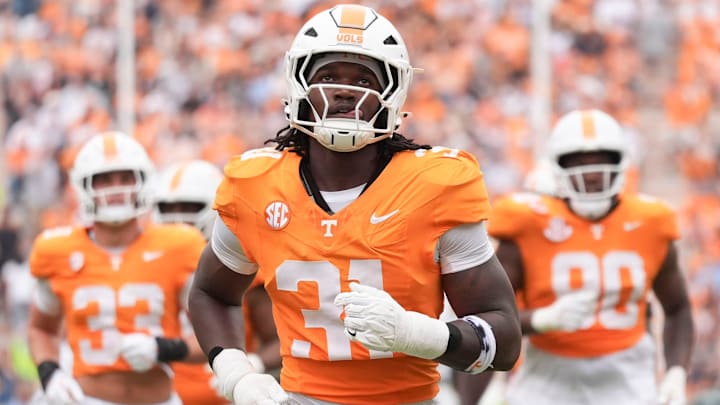 Tennessee defensive lineman Caleb Herring (31) heads to the locker room at halftime of the NCAA college football game against ETSU on September 6, 2025, in Knoxville, Tennessee.