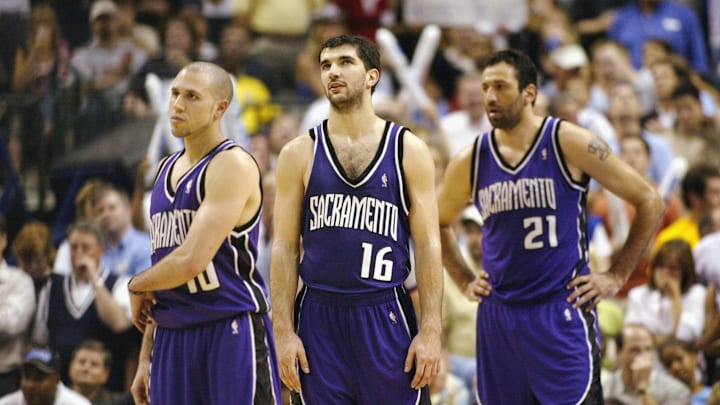 Mike Bibby, Predrag Stojakovic, and Vlade Divac