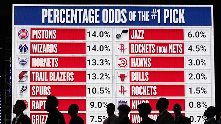 May 12, 2024; Chicago, IL, USA; Representatives of the 14 NBA teams wait to go on stage during the