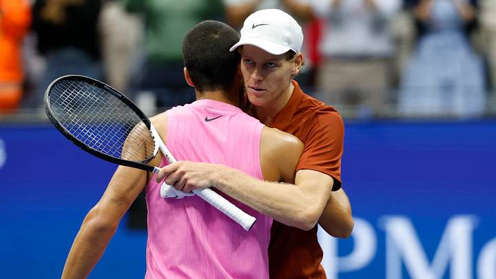 Carlos Alcaraz hugs Jannik Sinner at the net after their men's singles final of the 2025 US Open tennis championships at USTA Billie Jean King National Tennis Center. Mandatory Credit: Geoff Burke-Imagn Images Carlos Alcaraz hugs Jannik Sinner at the net after their men's singles final of the 2025 US Open tennis championships at USTA Billie Jean King National Tennis Center. Mandatory Credit: Geoff Burke-Imagn Images