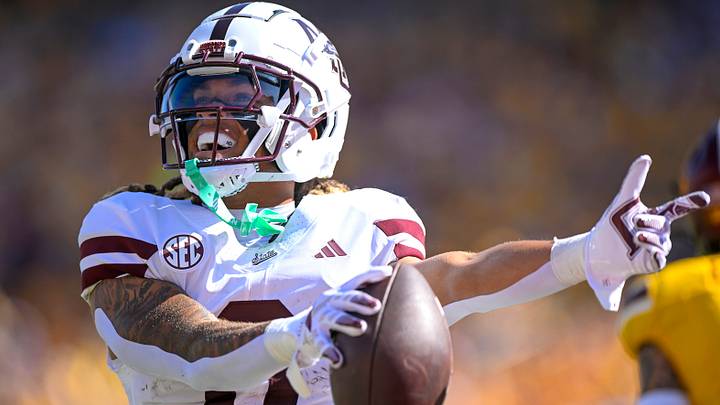 Mississippi State Bulldogs wide receiver Anthony Evans III (3) celebrates his 41-yard reception against the Minnesota Golden Gophers during the first quarter at Huntington Bank Stadium.  