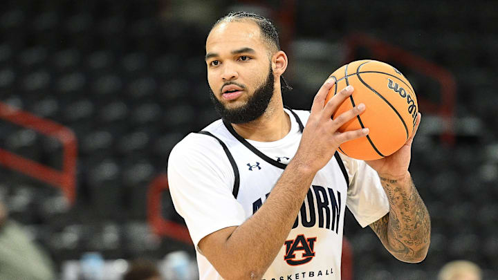 Mar 21, 2024; Spokane, WA, USA; Auburn Tigers forward Johni Broome (4) during practice at Spokane