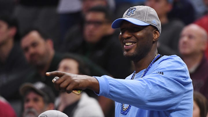 Former NBA player and Rhode Island Rams alum Lamar Odom looks on in the first round of the NCAA Tournament. Former NBA player and Rhode Island Rams alum Lamar Odom looks on in the first round of the NCAA Tournament.