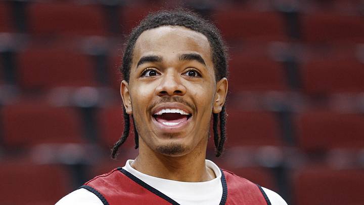 Alabama Crimson Tide guard Labaron Philon (0) reacts during a practice session ahead of the Midwest regional of the men's 2026 NCAA Tournament at United Center on March 26, 2026.