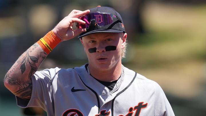Detroit Tigers center fielder Max Clark walks to the dugout.