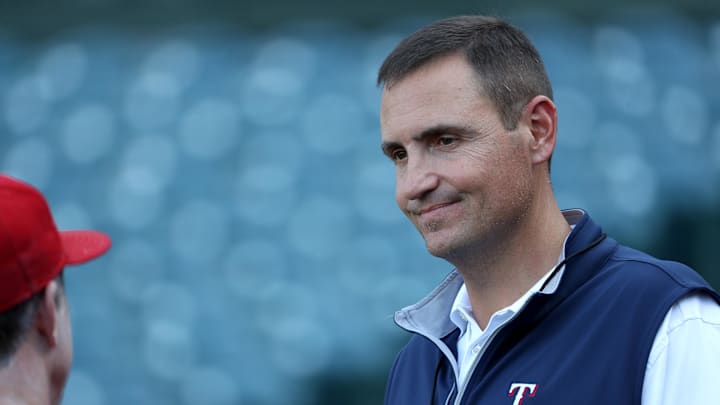 Texas Rangers General Manager Chris Young on the field before the game against the Los Angeles Angels at Angel Stadium. 