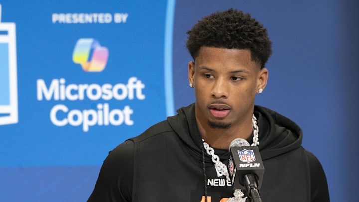 Feb 28, 2025; Texas wideout Matthew Golden speaks during a press conference at Feb 28, 2025.