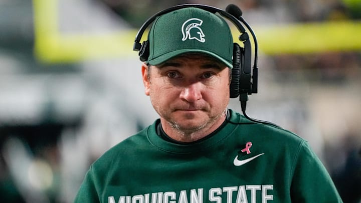 Oct 25, 2025; East Lansing, Michigan, USA; Michigan State Spartans head coach Jonathan Smith on the sidelines against the Michigan Wolverines during the first half at Spartan Stadium. Mandatory Credit: Brendan Mullin-Imagn Images Oct 25, 2025; East Lansing, Michigan, USA; Michigan State Spartans head coach Jonathan Smith on the sidelines against the Michigan Wolverines during the first half at Spartan Stadium. Mandatory Credit: Brendan Mullin-Imagn Images