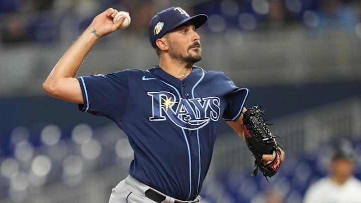 Tampa Bay Rays starting pitcher Zach Eflin (24) pitches.