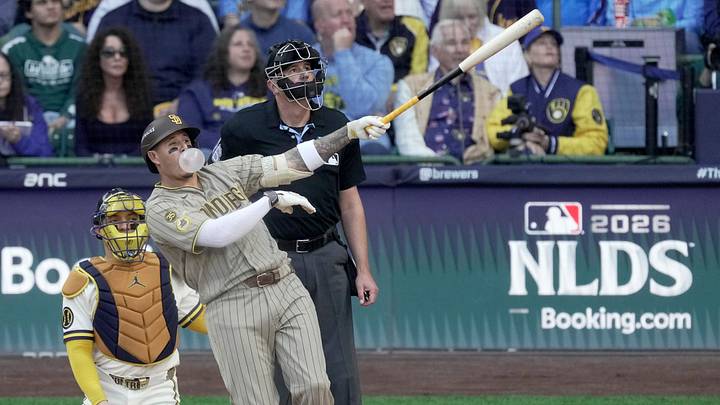 San Diego Padres third baseman Manny Machado (13) watches his foul ball during the fifth inning of their National League Division Series game against the Milwaukee Brewers Sunday, October 4, 2026 at American Family Field in Milwaukee, Wisconsin. San Diego Padres third baseman Manny Machado (13) watches his foul ball during the fifth inning of their National League Division Series game against the Milwaukee Brewers Sunday, October 4, 2026 at American Family Field in Milwaukee, Wisconsin.