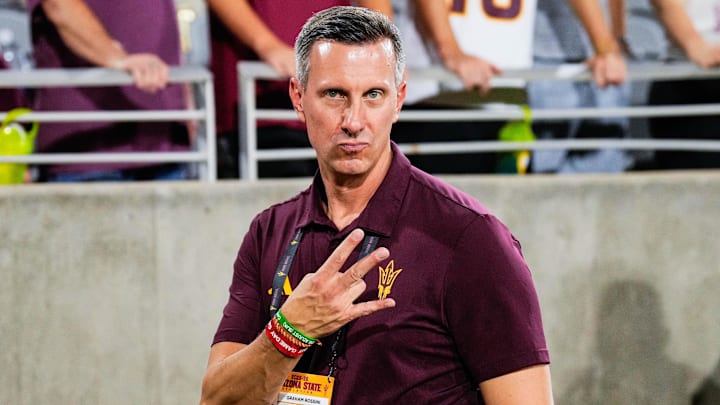 Sep 13, 2025; Tempe, Arizona, USA; Arizona State Sun Devil Athletic Director Graham Rossini during a game against Texas State Bobcats at Mountain America Stadium. Mandatory Credit: Arianna Grainey-Imagn Images Sep 13, 2025; Tempe, Arizona, USA; Arizona State Sun Devil Athletic Director Graham Rossini during a game against Texas State Bobcats at Mountain America Stadium. Mandatory Credit: Arianna Grainey-Imagn Images