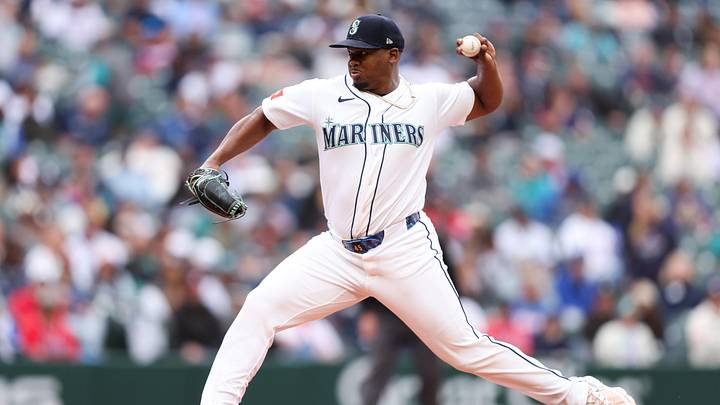 May 6, 2026; Seattle, Washington, USA; Seattle Mariners pitcher Jose A. Ferrer (45) delivers a pitch in the eighth inning against the Atlanta Braves at T-Mobile Park. Mandatory Credit: Kevin Ng-Imagn Images