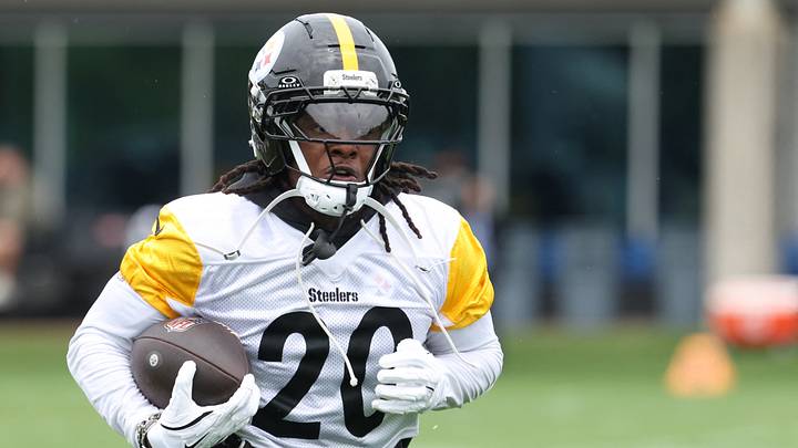 Jun 9, 2026; Pittsburgh, PA, USA;  Pittsburgh Steelers running back Kaleb Johnson (20) Mandatory Credit: Charles LeClaire-Imagn Images