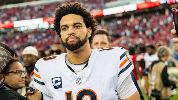Dec 8, 2024; Santa Clara, California, USA; Chicago Bears quarterback Caleb Williams (18) looks on after the game against the San Francisco 49ers at Levi's Stadium. Mandatory Credit: Bob Kupbens-Imagn Images Dec 8, 2024; Santa Clara, California, USA; Chicago Bears quarterback Caleb Williams (18) looks on after the game against the San Francisco 49ers at Levi's Stadium. Mandatory Credit: Bob Kupbens-Imagn Images