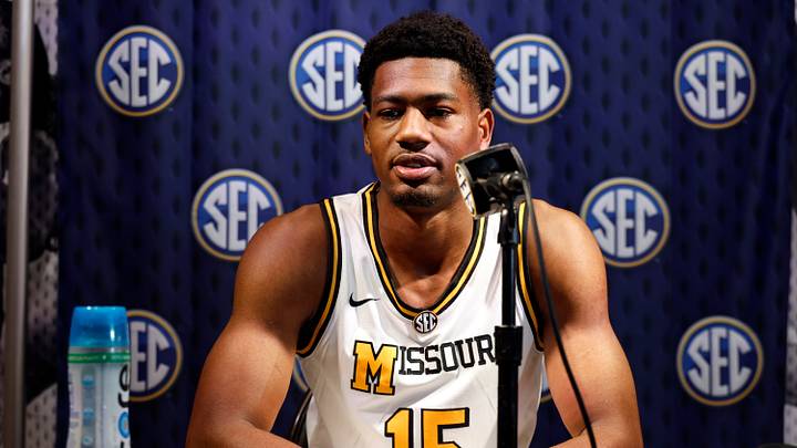 Oct 14, 2026; Birmingham, AL, USA;  Missouri Tigers  forward Bryson Tiller speaks during the SEC Basketball Tipoff at Grand Bohemian Hotel Mountain Brook.  Mandatory Credit: Butch Dill-Imagn Images