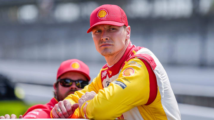 Team Penske driver Josef Newgarden (2) prepares to ride back to the garages Monday, May 19, 2025, after practice for the 109th running of the Indianapolis 500 at Indianapolis Motor Speedway. Team Penske driver Josef Newgarden (2) prepares to ride back to the garages Monday, May 19, 2025, after practice for the 109th running of the Indianapolis 500 at Indianapolis Motor Speedway.