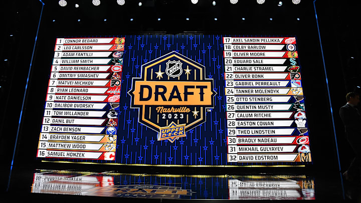 The draft board after round one of the 2023 NHL Draft