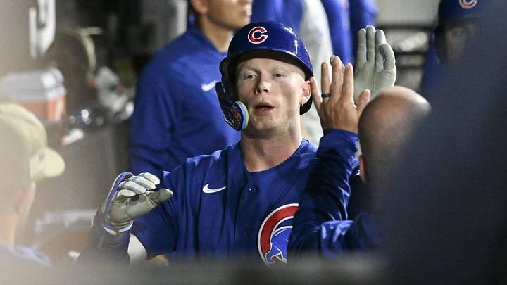 May 16, 2026; Chicago, Illinois, USA;  Chicago Cubs center fielder Pete Crow-Armstrong (4) celebrates in the dugout after he hits a two-run home run against the Chicago White Sox during the ninth inning at Rate Field. Mandatory Credit: Matt Marton-Imagn Images