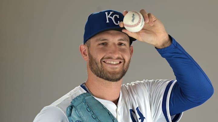 Kansas City Royals starting pitcher Noah Cameron (65) poses for a photo during media day at Camelback Ranch on Feb. 19.