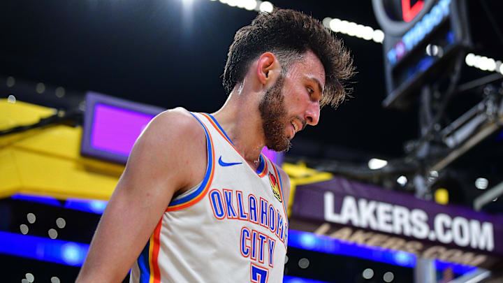 April 7, 2026; Los Angeles, California, USA; Oklahoma City Thunder center Chet Holmgren (7) during the second half at Crypto.com Arena. Mandatory Credit: Gary A. Vasquez-Imagn Images