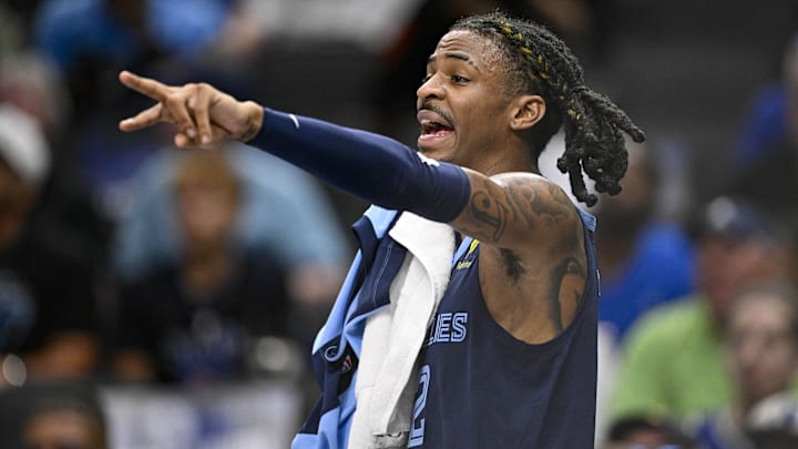 Memphis Grizzlies guard Ja Morant (12) during the game between the Dallas Mavericks and the Memphis Grizzlies at American Airlines Center. Mandatory Credit: Jerome Miron-Imagn Images