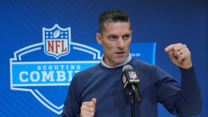 Feb 27, 2025; Indianapolis, IN, USA; Houston Texans general manager Nick Caserio speaks during the 2025 NFL Scouting Combine at the Indiana Convention Center. Mandatory Credit: Kirby Lee-Imagn Images