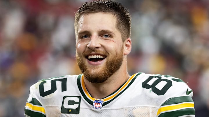 Oct 19, 2025; Glendale, Arizona, USA; Green Bay Packers tight end Tucker Kraft (85) against the Arizona Cardinals at State Farm Stadium.