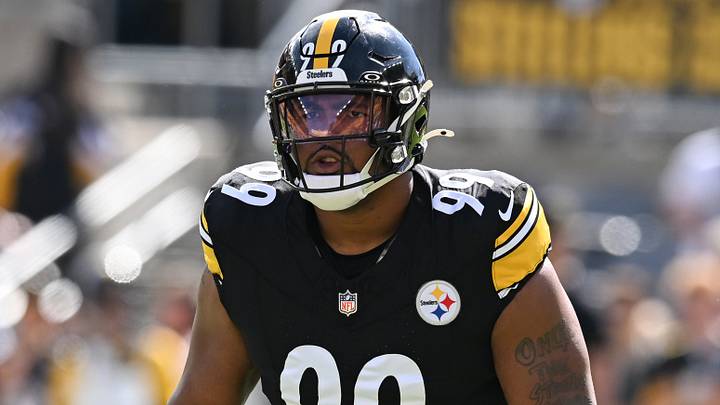 Sep 27, 2026; Pittsburgh, Pennsylvania, USA;  Pittsburgh Steelers defensive tackle Derrick Harmon (99) warms up for a game against the Cincinnati Bengals at Acrisure Stadium.  Mandatory Credit: Barry Reeger-Imagn Images