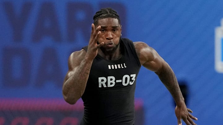 Mar 5, 2023; Indianapolis, IN, USA; Auburn running back Tank Bigsby (RB03) during the NFL Scouting. Mar 5, 2023; Indianapolis, IN, USA; Auburn running back Tank Bigsby (RB03) during the NFL Scouting.