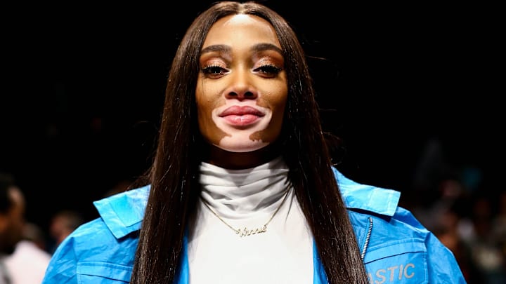Model Winnie Harlow attends the game between the Los Angeles Clippers and the Brooklyn Nets at Barclays Center. Model Winnie Harlow attends the game between the Los Angeles Clippers and the Brooklyn Nets at Barclays Center.