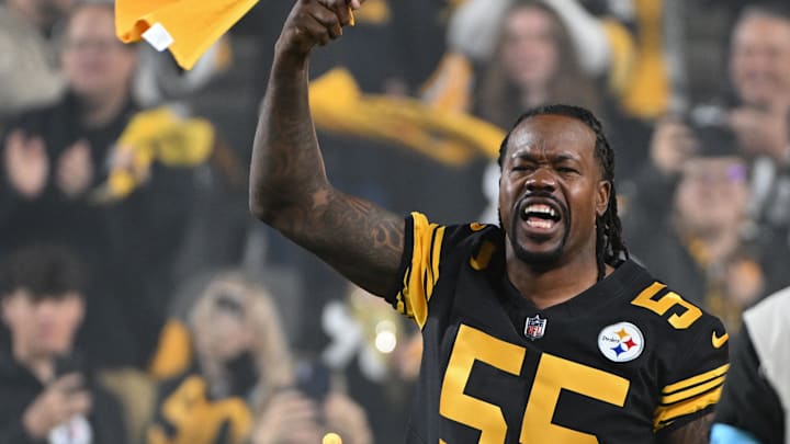 Oct 28, 2024; Pittsburgh, Pennsylvania, USA; Pittsburgh Steelers cornerback Joey Porter Sr. waves the Terrible Towel before a game against the New York Giants at Acrisure Stadium. Mandatory Credit: Barry Reeger-Imagn Images