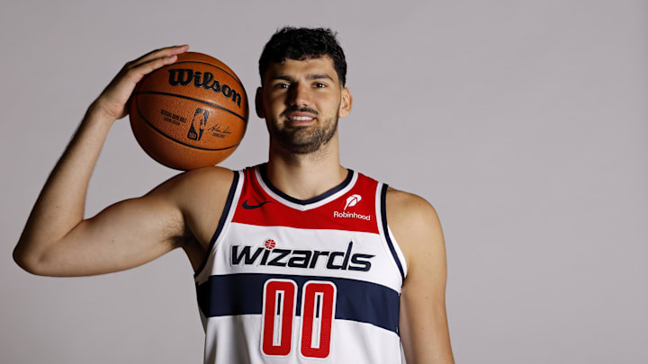 Sep 29, 2025; Washington, DC, USA; Washington Wizards forward Tristan Vukcevic (00) poses for a portrait during Wizards Media Day at CareFirst Arena. Mandatory Credit: Geoff Burke-Imagn Images Sep 29, 2025; Washington, DC, USA; Washington Wizards forward Tristan Vukcevic (00) poses for a portrait during Wizards Media Day at CareFirst Arena. Mandatory Credit: Geoff Burke-Imagn Images