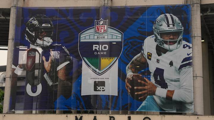 A view of the stadium exterior before the game between the Baltimore Ravens and Dallas Cowboys at Maracana Stadium.