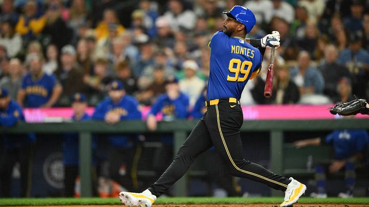 Sep 3, 2026; Seattle, Washington, USA; Seattle Mariners right fielder Lazaro Montes (99) hits a RBI single against the Athletics during the first inning at T-Mobile Park. Mandatory Credit: Steven Bisig-Imagn Images Sep 3, 2026; Seattle, Washington, USA; Seattle Mariners right fielder Lazaro Montes (99) hits a RBI single against the Athletics during the first inning at T-Mobile Park. Mandatory Credit: Steven Bisig-Imagn Images