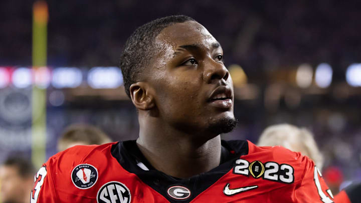 Jan 9, 2023; Inglewood, CA, USA; Georgia Bulldogs defensive lineman Mykel Williams (13) against the TCU Horned Frogs during the CFP national championship game at SoFi Stadium. Mandatory Credit: Mark J. Rebilas-Imagn Images Jan 9, 2023; Inglewood, CA, USA; Georgia Bulldogs defensive lineman Mykel Williams (13) against the TCU Horned Frogs during the CFP national championship game at SoFi Stadium. Mandatory Credit: Mark J. Rebilas-Imagn Images