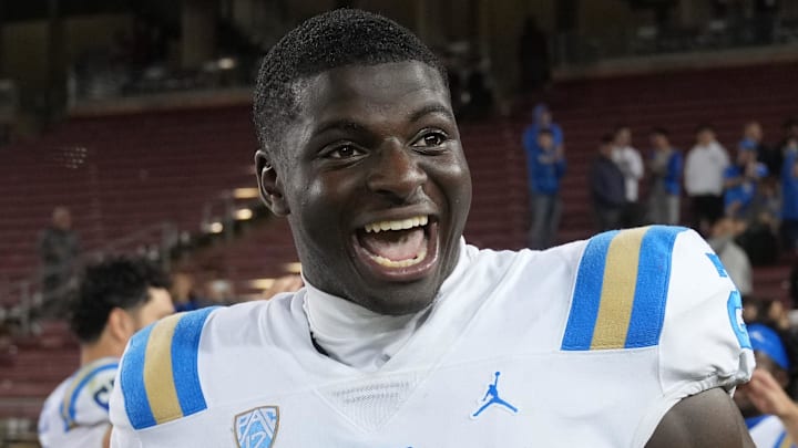 Oct 21, 2023; Stanford, California, USA; UCLA Bruins linebacker Oluwafemi Oladejo (2) after defeating the Stanford Cardinal at Stanford Stadium. Mandatory Credit: Darren Yamashita-Imagn Images