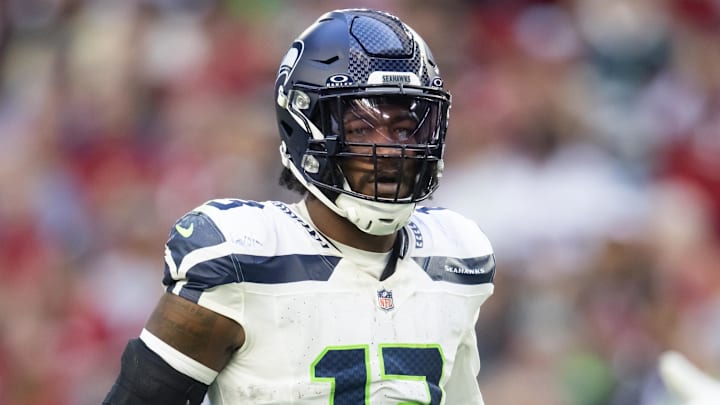Dec 8, 2024; Glendale, Arizona, USA; Seattle Seahawks linebacker Ernest Jones IV (13) against the Arizona Cardinals at State Farm Stadium. Mandatory Credit: Mark J. Rebilas-Imagn Images