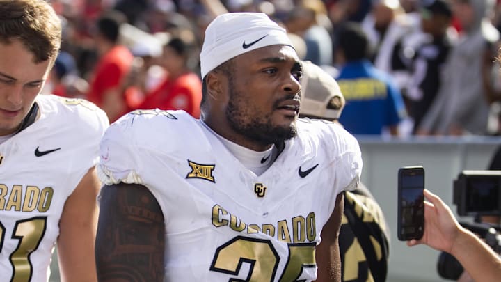 Oct 19, 2024; Tucson, Arizona, USA; Colorado Buffalos defensive end BJ Green II (35) against the Arizona Wildcats at Arizona Stadium. Mandatory Credit: Mark J. Rebilas-Imagn Images