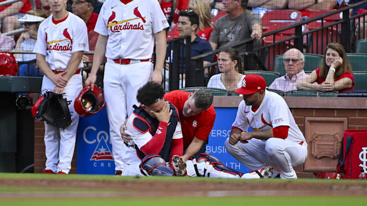 May 7, 2024; St. Louis, Missouri, USA;  St. Louis Cardinals catcher Willson Contreras (40) is