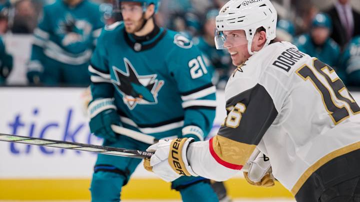 Jan 11, 2026; San Jose, California, USA; Vegas Golden Knights right wing Pavel Dorofeyev (16) shoots the puck against San Jose Sharks goaltender Yaroslav Askarov (not pictured) during the third period at SAP Center at San Jose. Mandatory Credit: Robert Edwards-Imagn Images Jan 11, 2026; San Jose, California, USA; Vegas Golden Knights right wing Pavel Dorofeyev (16) shoots the puck against San Jose Sharks goaltender Yaroslav Askarov (not pictured) during the third period at SAP Center at San Jose. Mandatory Credit: Robert Edwards-Imagn Images
