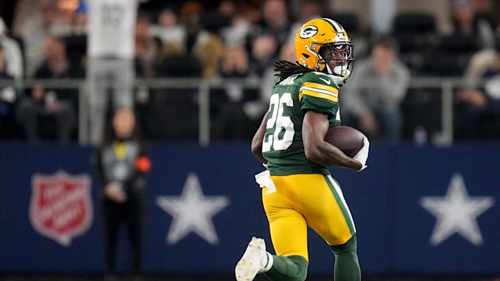 Green Bay Packers safety Darnell Savage (26) returns an interception for a touchdown during the second quarter of the wild card playoff game against the Dallas Cowboys Sunday, January 14, 2024 at AT&T Stadium in Arlington, Texas. Mark Hoffman/Milwaukee Journal Sentinel Green Bay Packers safety Darnell Savage (26) returns an interception for a touchdown during the second quarter of the wild card playoff game against the Dallas Cowboys Sunday, January 14, 2024 at AT&T Stadium in Arlington, Texas. Mark Hoffman/Milwaukee Journal Sentinel