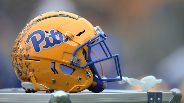 Oct 26, 2019; Pittsburgh, PA, USA;   A Pittsburgh Panthers helmet sits on the sidelines against the Miami Hurricanes during the second quarter at Heinz Field. Miami won 16-12. Mandatory Credit: Charles LeClaire-Imagn Images