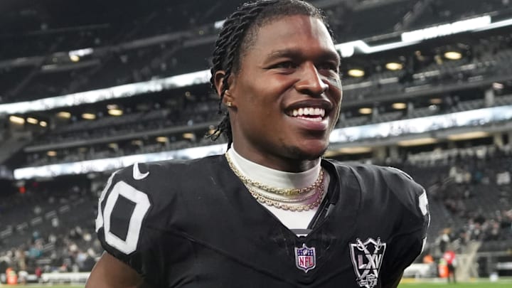 Dec 22, 2024; Paradise, Nevada, USA; Las Vegas Raiders cornerback Darnay Holmes (30) celebrates after the game against the Jacksonville Jaguars at Allegiant Stadium. Mandatory Credit: Kirby Lee-Imagn Images Dec 22, 2024; Paradise, Nevada, USA; Las Vegas Raiders cornerback Darnay Holmes (30) celebrates after the game against the Jacksonville Jaguars at Allegiant Stadium. Mandatory Credit: Kirby Lee-Imagn Images
