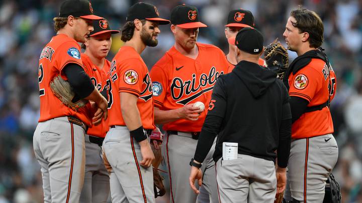 Jun 17, 2026; Seattle, Washington, USA; Baltimore Orioles starting pitcher Kyle Bradish (38) is pulled from the game during the eighth inning against the Seattle Mariners at T-Mobile Park. Mandatory Credit: Steven Bisig-Imagn Images Jun 17, 2026; Seattle, Washington, USA; Baltimore Orioles starting pitcher Kyle Bradish (38) is pulled from the game during the eighth inning against the Seattle Mariners at T-Mobile Park. Mandatory Credit: Steven Bisig-Imagn Images