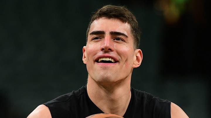 Apr 19, 2026; Boston, Massachusetts, USA; Boston Celtics center Luka Garza (52) shoots the ball during warmups prior to game one of the first round of the 2026 NBA Playoffs against the Philadelphia 76ers at TD Garden. Mandatory Credit: Bob DeChiara-Imagn Images