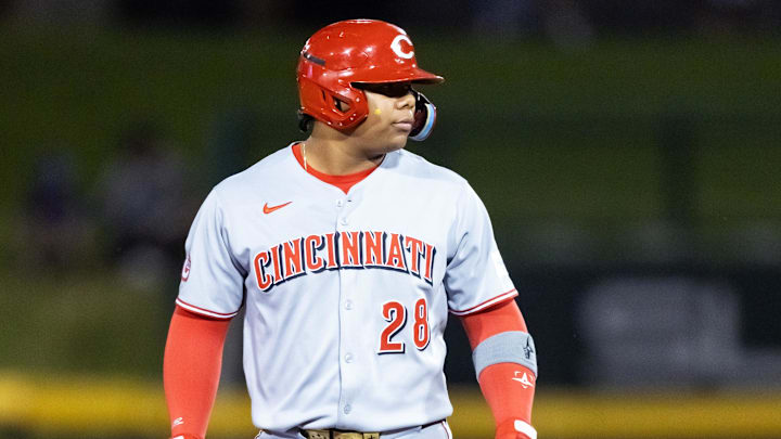 Nov 9, 2025; Mesa, AZ, USA; Cincinnati Reds catcher Alfredo Duno during the Arizona Fall League Fall Stars Game at Sloan Park. Mandatory Credit: Mark J. Rebilas-Imagn Images
