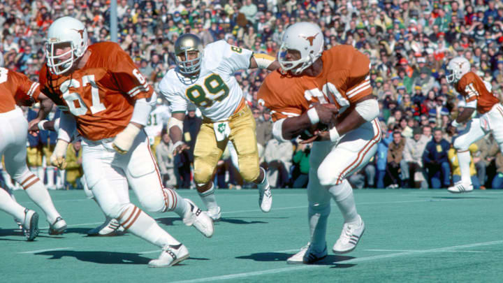Texas Longhorns running back Earl Campbell in action against the Notre Dame Irish in the 1978 Cotton Bowl.