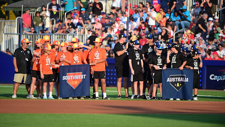 Aug 20, 2023; Williamsport, Pennsylvania, USA; Players from the Southeast Region and the Australia