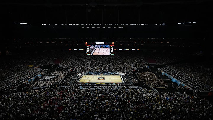 Apr 8, 2024; Glendale, AZ, USA;  General view in the second half between the Connecticut Huskies and the Purdue Boilermakers in the national championship game of the Final Four of the 2024 NCAA Tournament at State Farm Stadium. Mandatory Credit: Patrick Breen/Arizona Republic-Imagn Images
